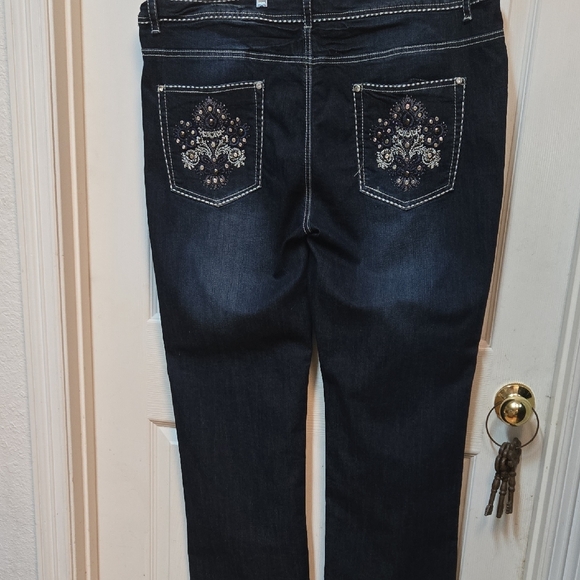 Wax Jean Dark Blue Boot Cut Jeans with Embroidery - Picture 1 of 7